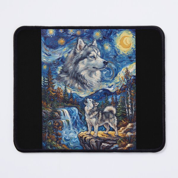 Item preview, Pomsky Howling Moon Starry Night Van Gogh Art Animal Lover designed and sold by dian-rody-crest.