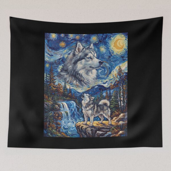 Item preview, Pomsky Howling Moon Starry Night Van Gogh Art Animal Lover designed and sold by dian-rody-crest.