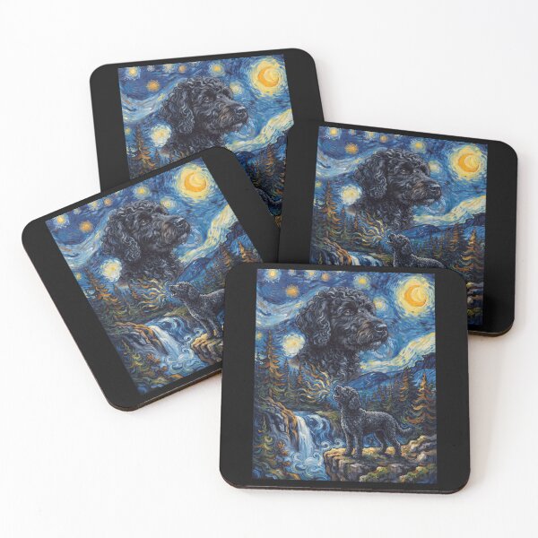 Item preview, Portuguese Water Dog Howling Moon Starry Night Van Gogh Art Dog Lover designed and sold by dian-rody-crest.