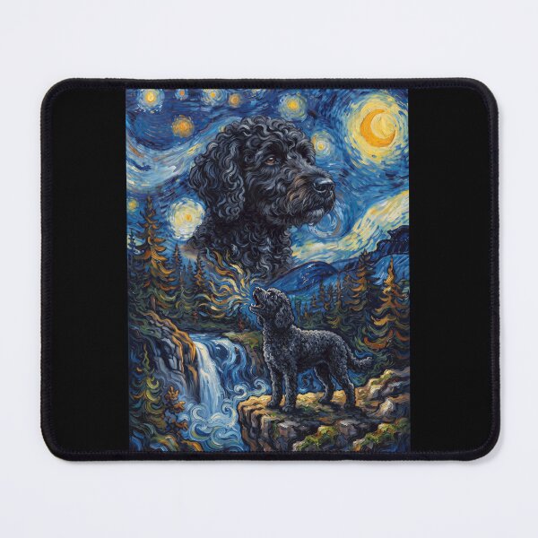 Item preview, Portuguese Water Dog Howling Moon Starry Night Van Gogh Art Dog Lover designed and sold by dian-rody-crest.