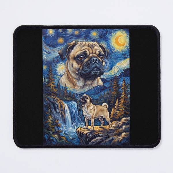 Item preview, Pug Howling Moon Starry Night Van Gogh Art Dog Lover designed and sold by dian-rody-crest.