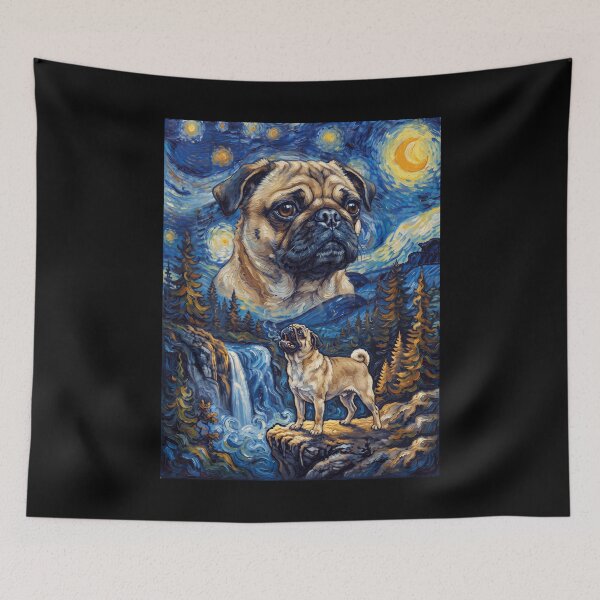 Item preview, Pug Howling Moon Starry Night Van Gogh Art Dog Lover designed and sold by dian-rody-crest.