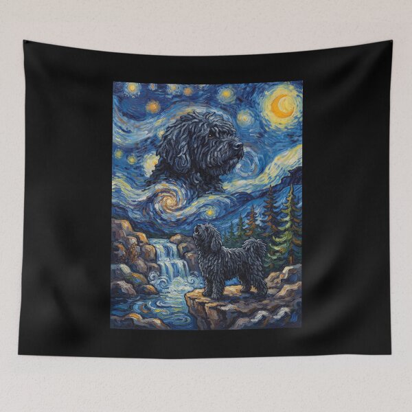 Item preview, Puli Howling Moon Starry Night Van Gogh Art Animal Lover designed and sold by dian-rody-crest.