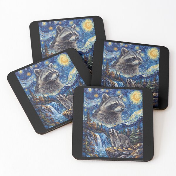 Item preview, Raccoon Howling Moon Starry Night Van Gogh Art Animal Lover designed and sold by dian-rody-crest.