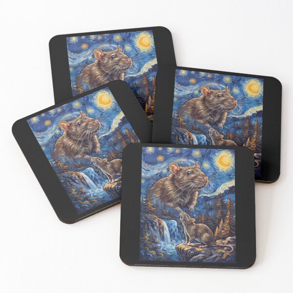Item preview, Rat Howling Moon Starry Night Van Gogh Art Animal Lover designed and sold by dian-rody-crest.