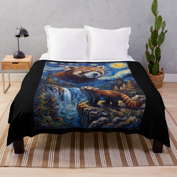 Artikelvorschau, Roter Panda heult, Mond, Sternennacht, Van Gogh-Kunst, Tierliebhaber entworfen und verkauft von dian-rody-crest.