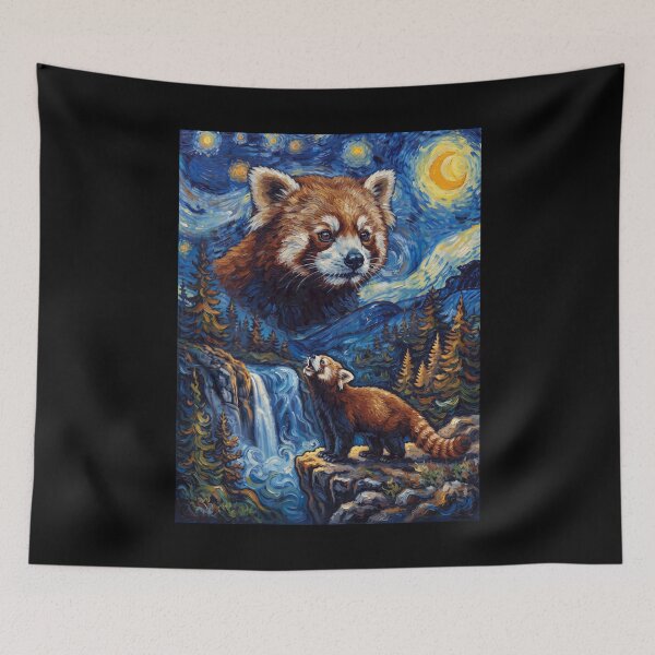Item preview, Red Panda Howling Moon Starry Night Van Gogh Art Animal Lover designed and sold by dian-rody-crest.