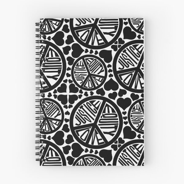 Item preview, Peace Love Justice Equity with Hearts in White & Black designed and sold by Digitalmyth's Designs.