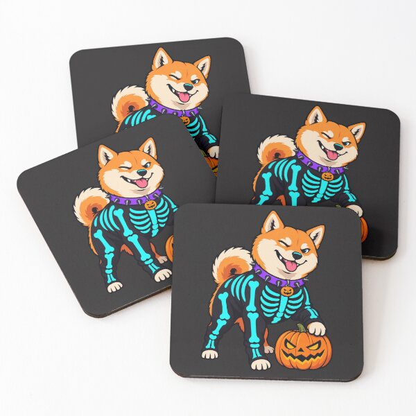 Item preview, Neon Skeleton Shiba Inu with Pumpkin – Cute Halloween Dog designed and sold by Thaivi Design.