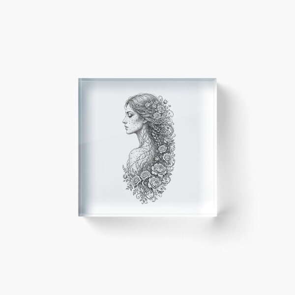 Item preview, Starlit Rose Goddess - Dark Boho Line Art Woman with Celestial Braid designed and sold by HealingEraInk.