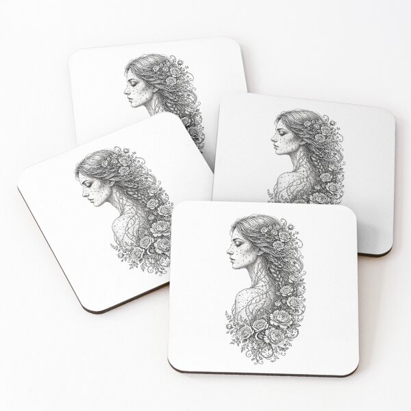 Item preview, Starlit Rose Goddess - Dark Boho Line Art Woman with Celestial Braid designed and sold by HealingEraInk.