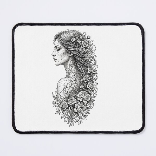 Item preview, Starlit Rose Goddess - Dark Boho Line Art Woman with Celestial Braid designed and sold by HealingEraInk.