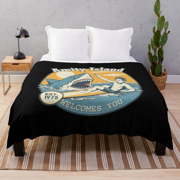 Item preview, Amity Island Welcomes You Shark Surfer Retro Emblem designed and sold by Clahristiansen.