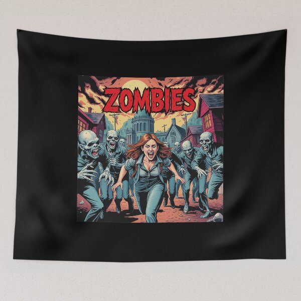 Item preview, Retro Zombie Attack Woman Running Horror Art designed and sold by Clahristiansen.