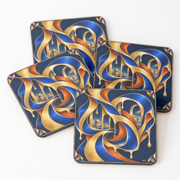 Item preview, Golden Surreal Ribbons in Blue designed and sold by Qenlo.