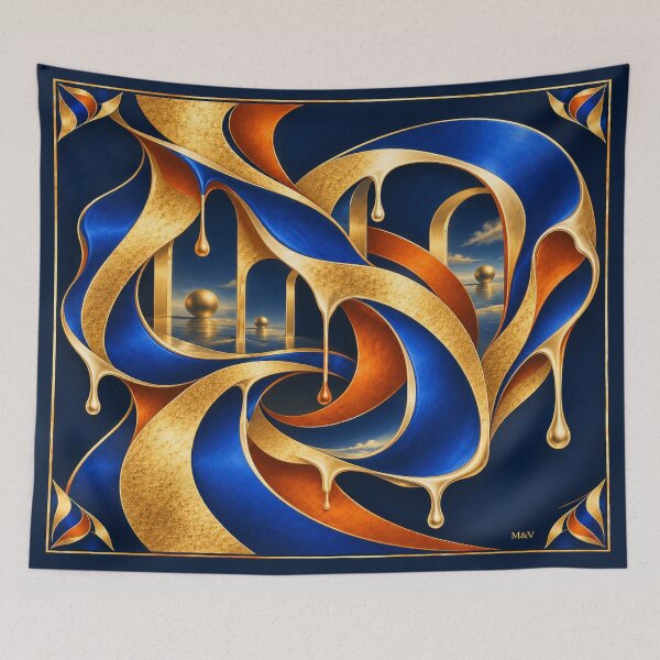 Item preview, Golden Surreal Ribbons in Blue designed and sold by Qenlo.