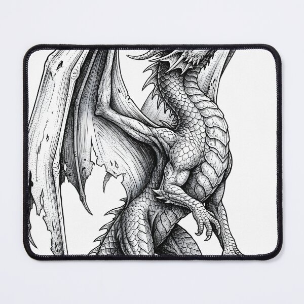 Item preview, Climbing Dragon on Cliff - Torn Wing Ink Illustration designed and sold by DragonSerpent Ink.