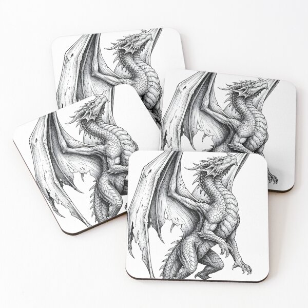 Item preview, Climbing Dragon on Cliff - Torn Wing Ink Illustration designed and sold by DragonSerpent Ink.