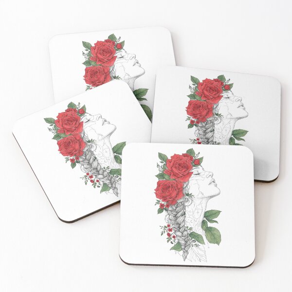 Item preview, Red Roses in Braid - Boho Line Art Woman - Red Floral Goddess designed and sold by HealingEraInk.