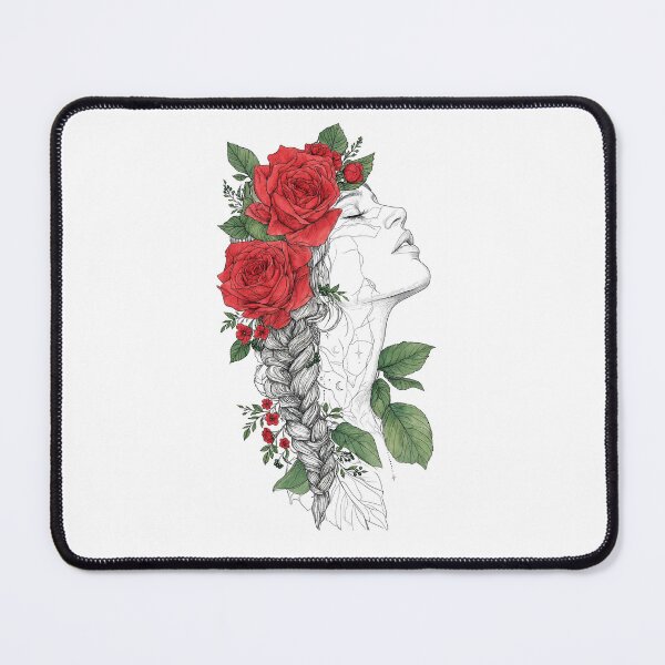 Item preview, Red Roses in Braid - Boho Line Art Woman - Red Floral Goddess designed and sold by HealingEraInk.
