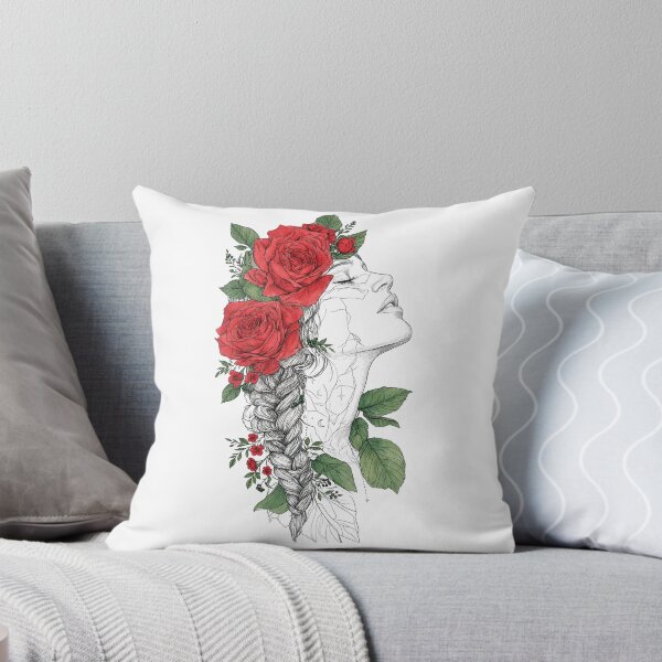 Item preview, Red Roses in Braid - Boho Line Art Woman - Red Floral Goddess designed and sold by HealingEraInk.