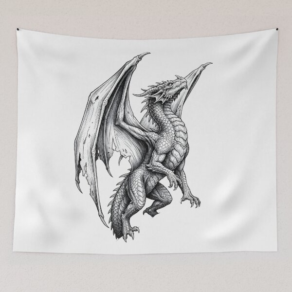 Item preview, Climbing Dragon on Cliff - Torn Wing Ink Illustration designed and sold by DragonSerpent Ink.