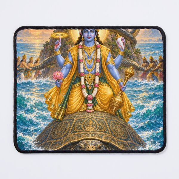 Item preview, Kurma Avatar of Lord Vishnu - Cosmic Tortoise Devotional Art designed and sold by Homyar.