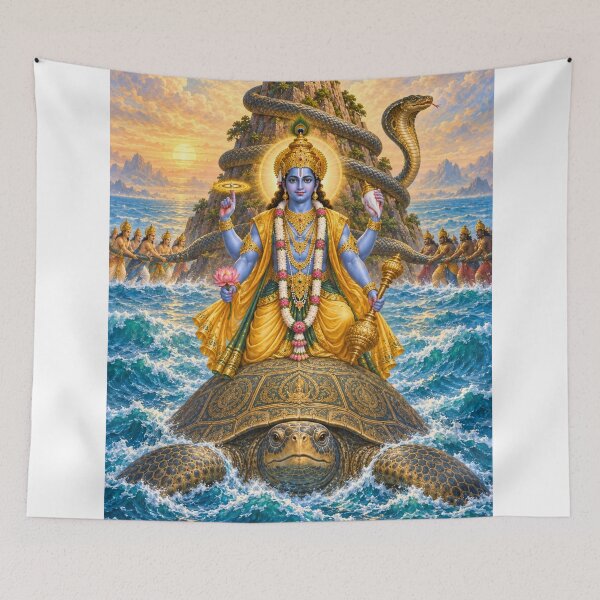 Item preview, Kurma Avatar of Lord Vishnu - Cosmic Tortoise Devotional Art designed and sold by Homyar.