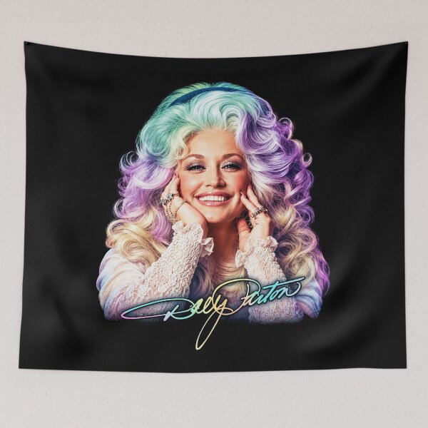 Item preview, Retro Dolly Parton Rainbow Hair Queen Of Country Signature designed and sold by TrevionYoster.