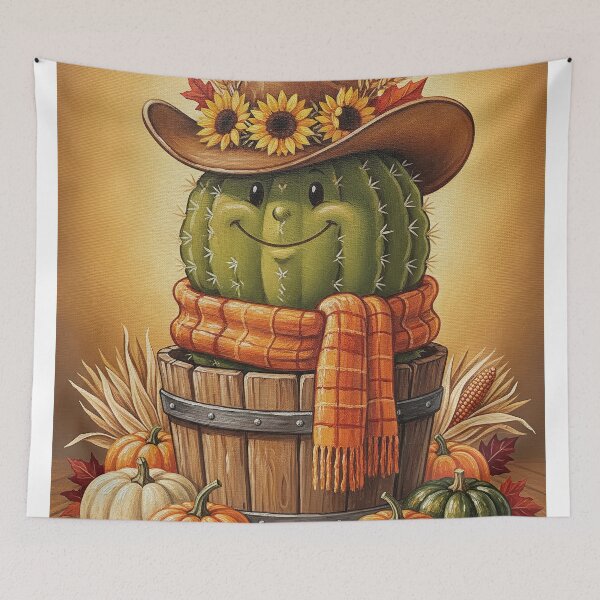 Item preview, Cute Cactus Cowboy Hat Autumn Pumpkin Farmhouse Fall Poster - Whimsical Sunflower Wall Art designed and sold by FestivityFinds.