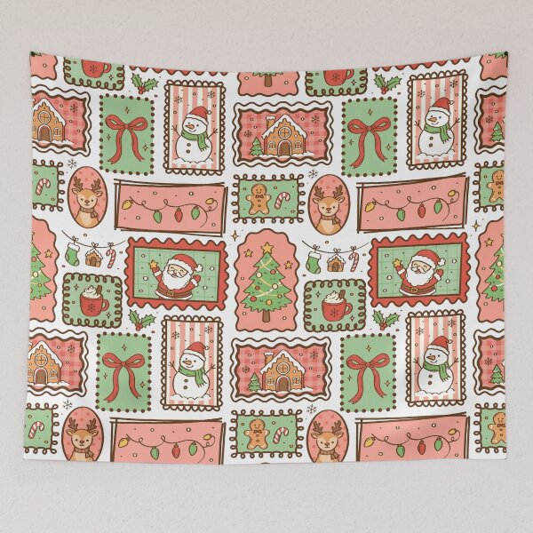 Item preview, Retro Christmas Postage Stamp Pattern designed and sold by OLAIZA.