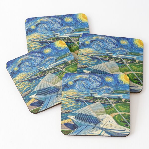 Item preview, Milwaukee Art Museum • Starry Night City Landmark Art designed and sold by GiftableGems.