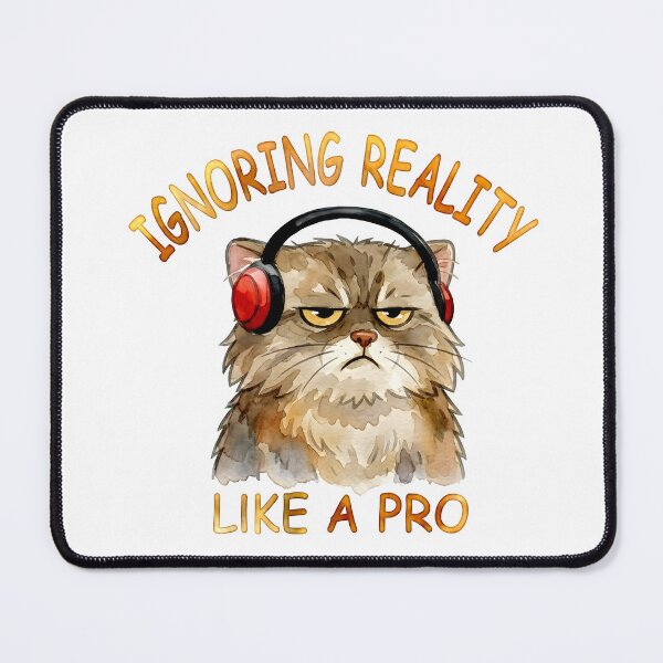 Item preview, Ignoring Reality Like A Pro | Funny Watercolor Manul Wearing Headphones designed and sold by PawtopiaArt.