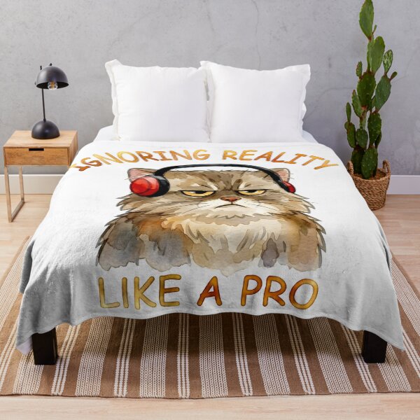 Item preview, Ignoring Reality Like A Pro | Funny Watercolor Manul Wearing Headphones designed and sold by PawtopiaArt.