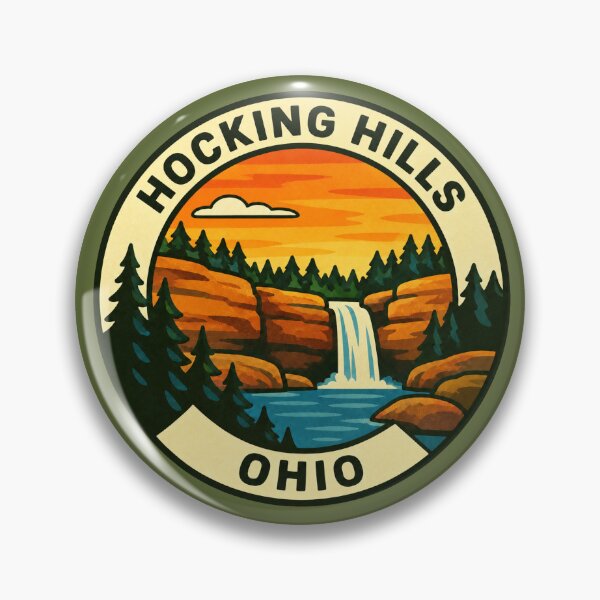 Item preview, Hocking Hills Ohio Vintage Waterfall Travel Badge designed and sold by American Travels.