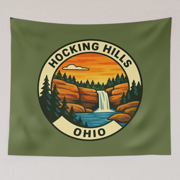 Item preview, Hocking Hills Ohio Vintage Waterfall Travel Badge designed and sold by American Travels.