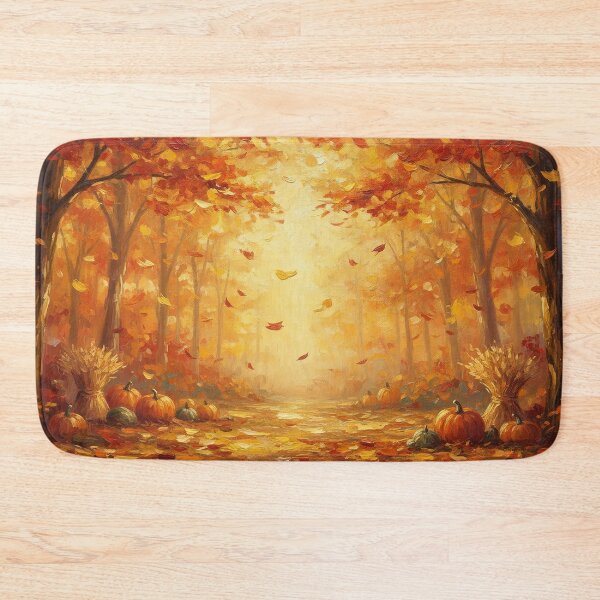 Item preview, Golden Autumn Forest Path Painting Desk Mat — Cozy Fall Harvest Pumpkins and Warm Sunbeam Woods Office Decor designed and sold by FestivityFinds.