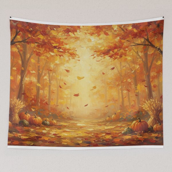 Item preview, Golden Autumn Forest Path Painting Desk Mat — Cozy Fall Harvest Pumpkins and Warm Sunbeam Woods Office Decor designed and sold by FestivityFinds.