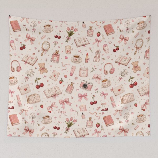 Item preview, Coquette Pink Aesthetic Pattern with Cute Bows and Cherries designed and sold by NinaVibeStudio.