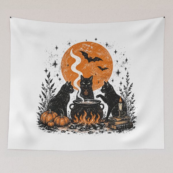 Item preview, Black Cat Witch Brewing Potion Under Full Moon Vintage Halloween designed and sold by TrevionYoster.