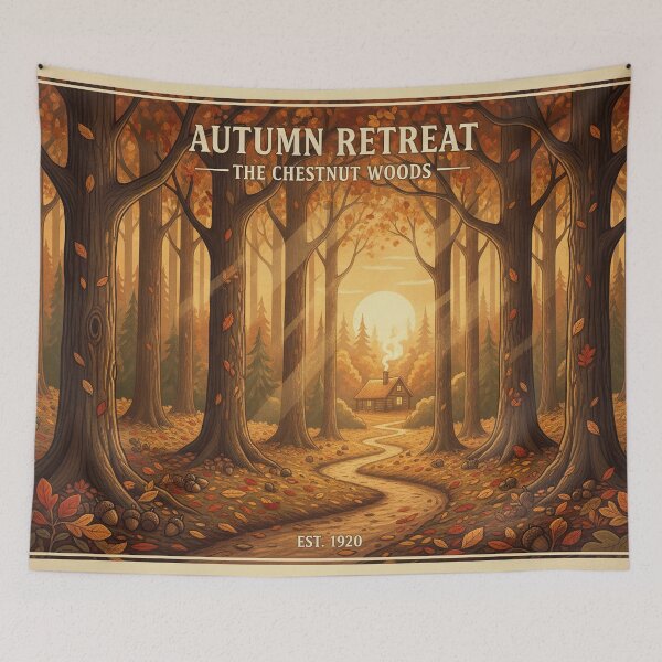 Item preview, Autumn Retreat The Chestnut Woods Vintage Poster  Golden Fall Forest Cabin Wall Art  Autumn Posters designed and sold by FestivityFinds.