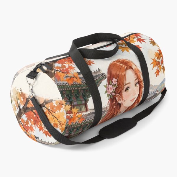 Item preview, South Korea Seoul Gyeongbokgung Palace with a Sweet Redhead Traveler in a Romantic Pink Dress, Autumn Garden and Traditional Korean Landscape designed and sold by DibujandoPorfa.