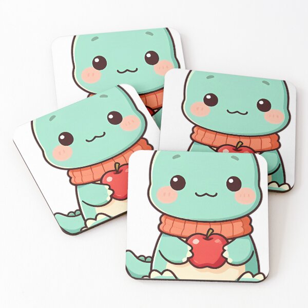 Item preview, Cute Baby Brachiosaurus Wrapped in Autumn Scarf Holding Red Apple designed and sold by pumsquare.