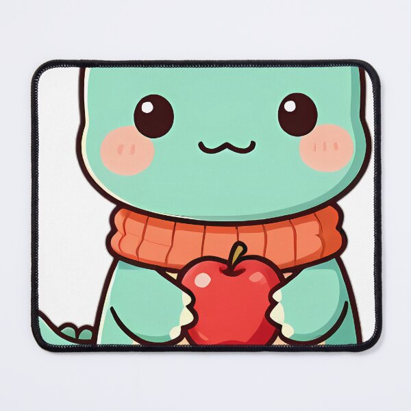 Item preview, Cute Baby Brachiosaurus Wrapped in Autumn Scarf Holding Red Apple designed and sold by pumsquare.