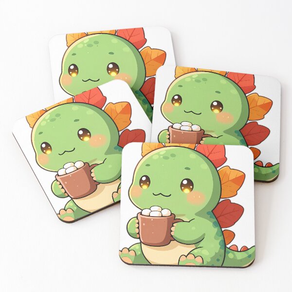 Item preview, Cute Baby Stegosaurus with Maple Leaf Plates Holding Hot Cocoa designed and sold by pumsquare.