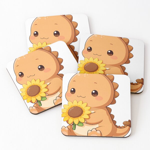 Item preview, Cute Baby Ankylosaurus with Acorn Tail Hugging Sunflower designed and sold by pumsquare.