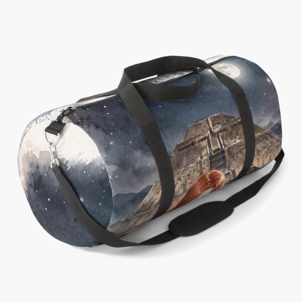 Item preview, Mexico Teotihuacan Pyramids at Night with an Enchanting Redhead Traveler in an Elegant Gothic Black Dress, Moonlit Ancient Landscape and Mystical Journey designed and sold by DibujandoPorfa.