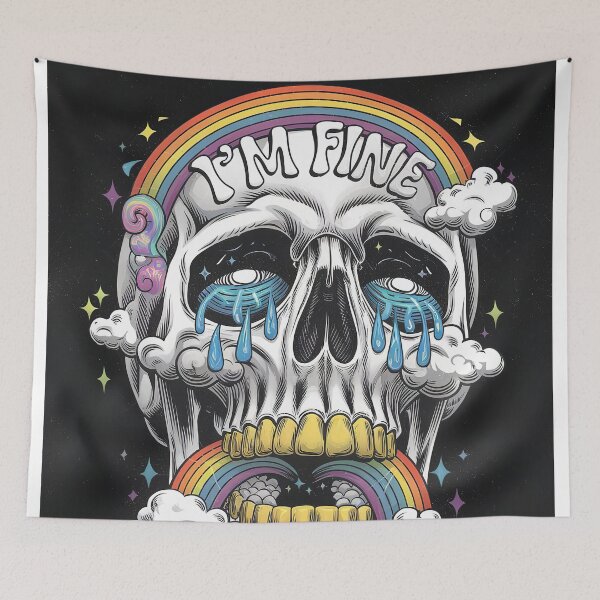 Item preview, I'm Fine Crying Rainbow Skull — Funny Dark Humor Mental Health Sarcastic Retro designed and sold by FestivityFinds.