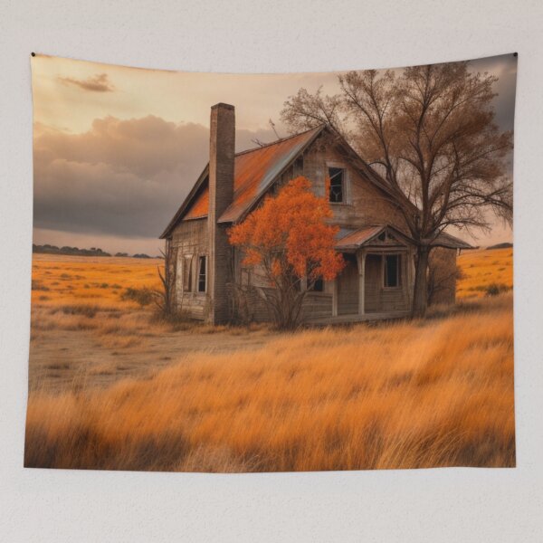 Item preview, Abandoned Farmhouse in a Golden Field - Rustic Country Landscape designed and sold by Gustavo Navarro.