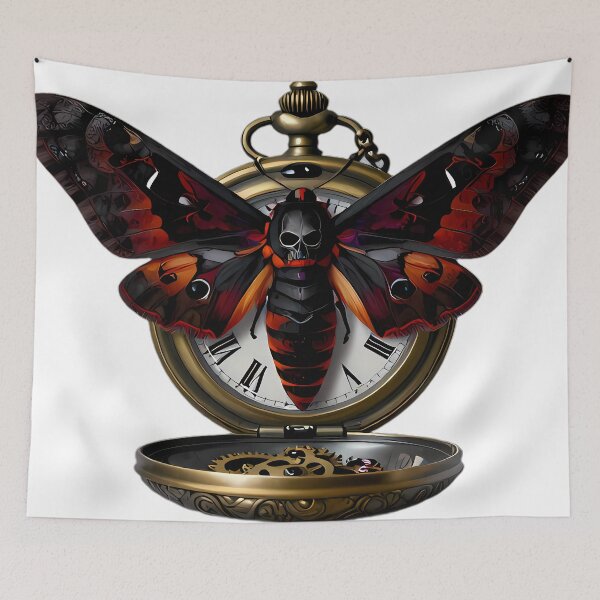 Item preview, Gothic Deaths Head Hawkmoth Antique Brass Pocket Watch designed and sold by IllumeInk.
